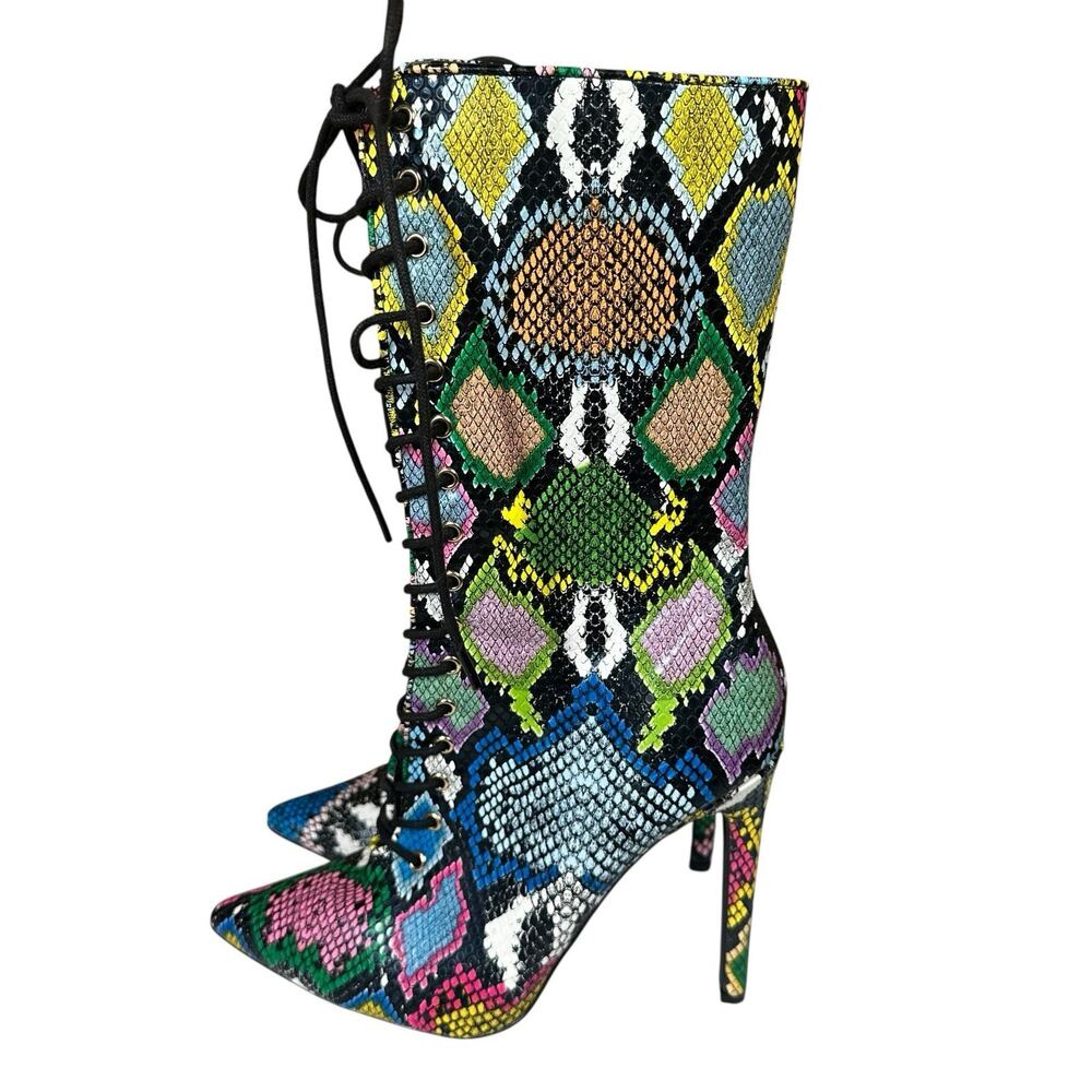Liliana Selina Multicolor Snake High Heel POINTY TOE Sexy Mid Calf Boots Sz 7